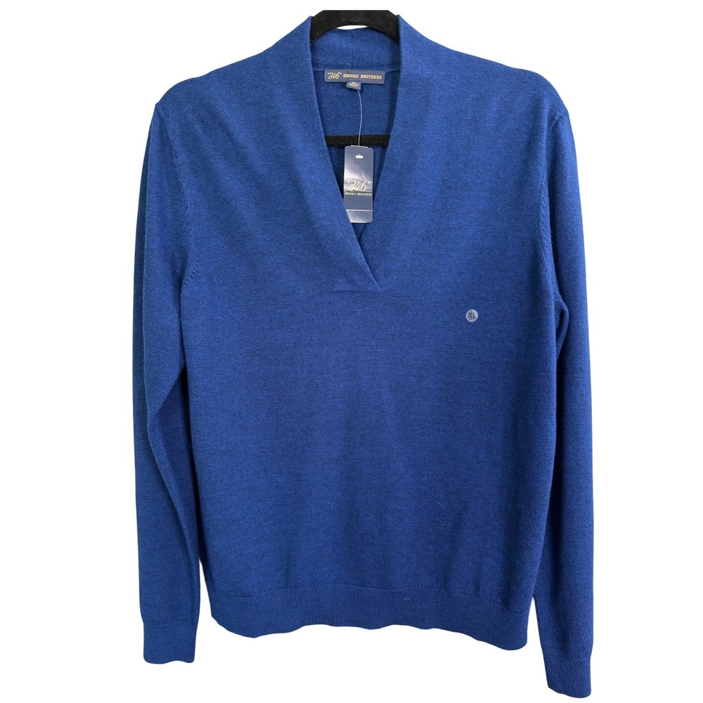 NWT Brook Brothers Merino Wool Sweater Mens XL Blue Preppy Grandpa Ivy‎ League
